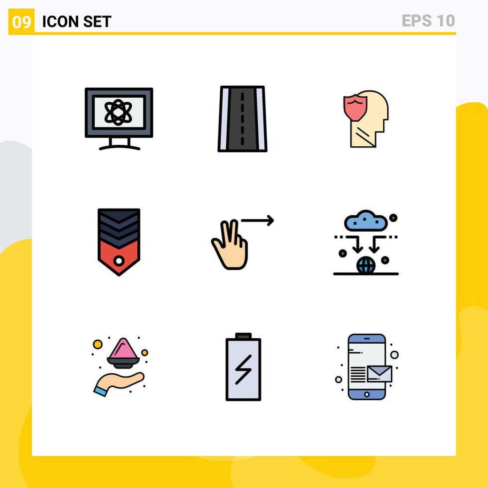 Set of 9 Modern UI Icons Symbols Signs for fingers stripes secure rank badge Editable Vector Design Elements