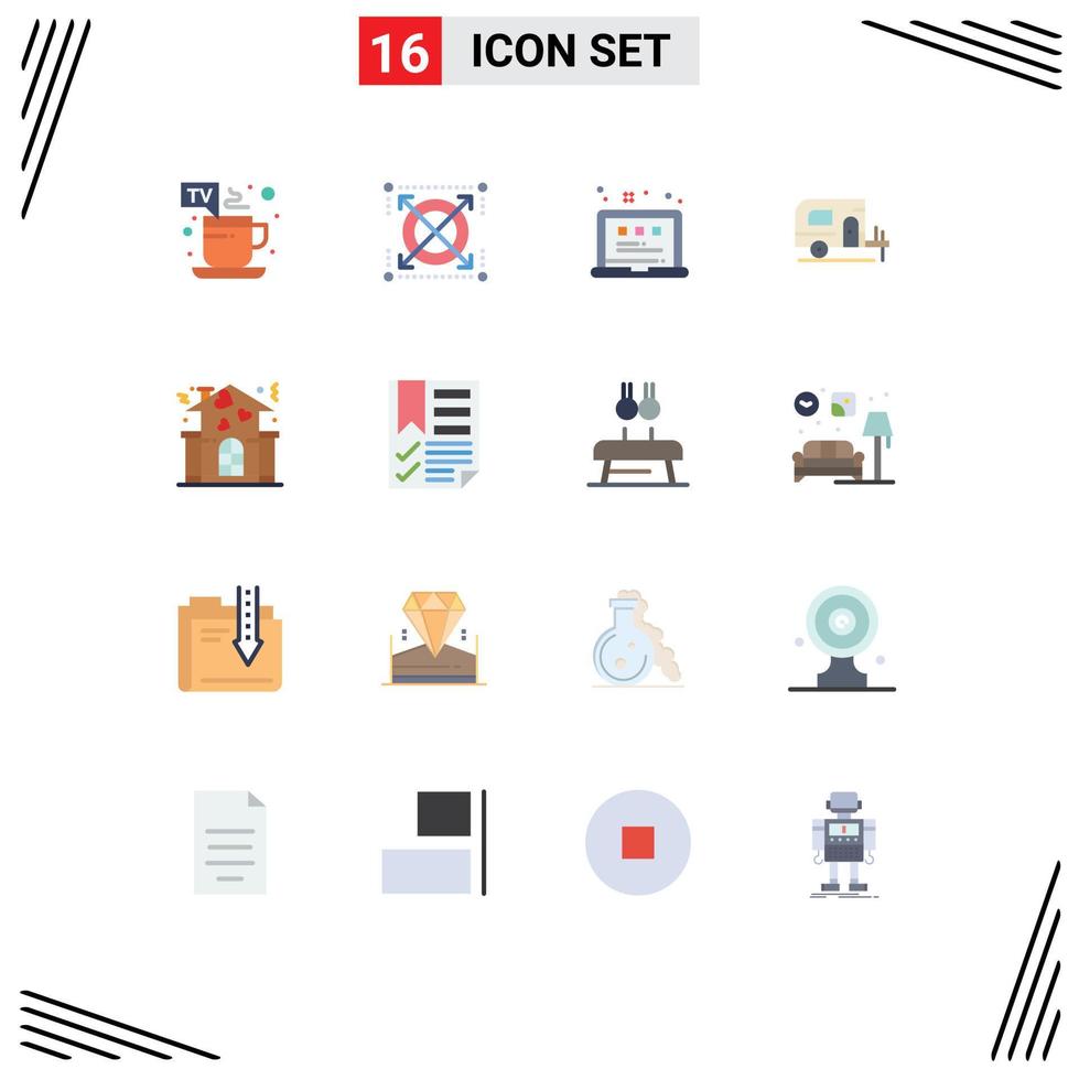 Modern Set of 16 Flat Colors Pictograph of love family grid spring car Editable Pack of Creative Vector Design Elements