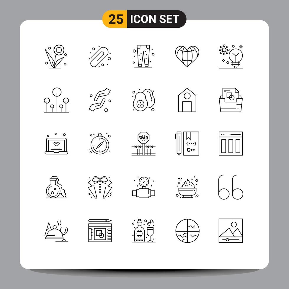 25 Thematic Vector Lines and Editable Symbols of globe like trouser love shopping Editable Vector Design Elements