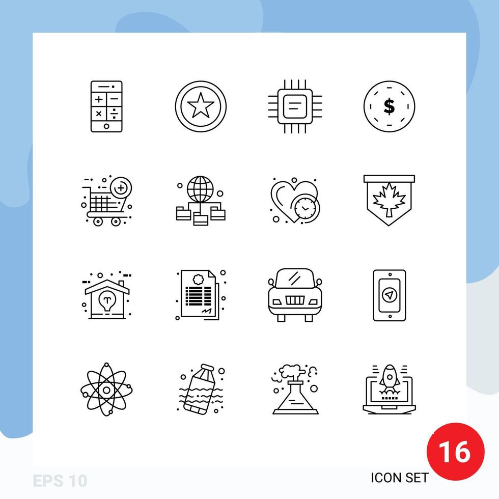 Modern Set of 16 Outlines and symbols such as new item black friday cpu yen finance Editable Vector Design Elements