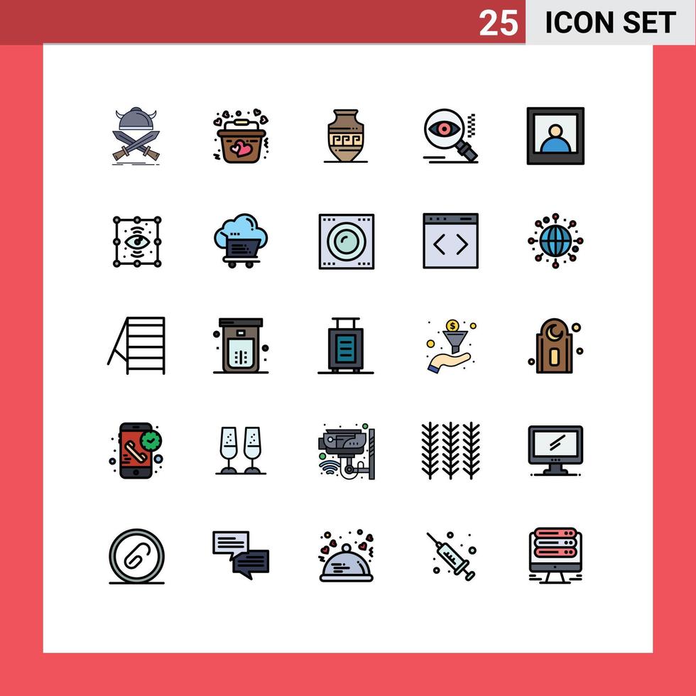 Modern Set of 25 Filled line Flat Colors and symbols such as man view romantic search jar Editable Vector Design Elements