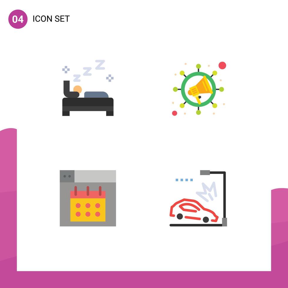 Set of 4 Commercial Flat Icons pack for bed calendar cleaning viral accident Editable Vector Design Elements