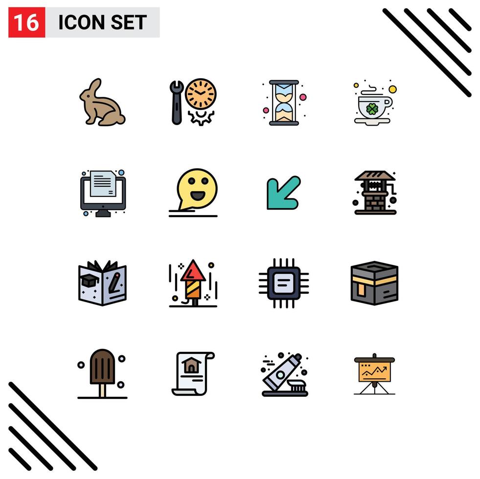 User Interface Pack of 16 Basic Flat Color Filled Lines of online day tools saint coffee Editable Creative Vector Design Elements