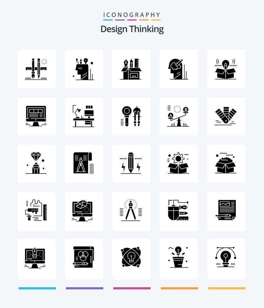 Creative Design Thinking 25 Glyph Solid Black icon pack  Such As user. mind. user. stationary. pencil vector