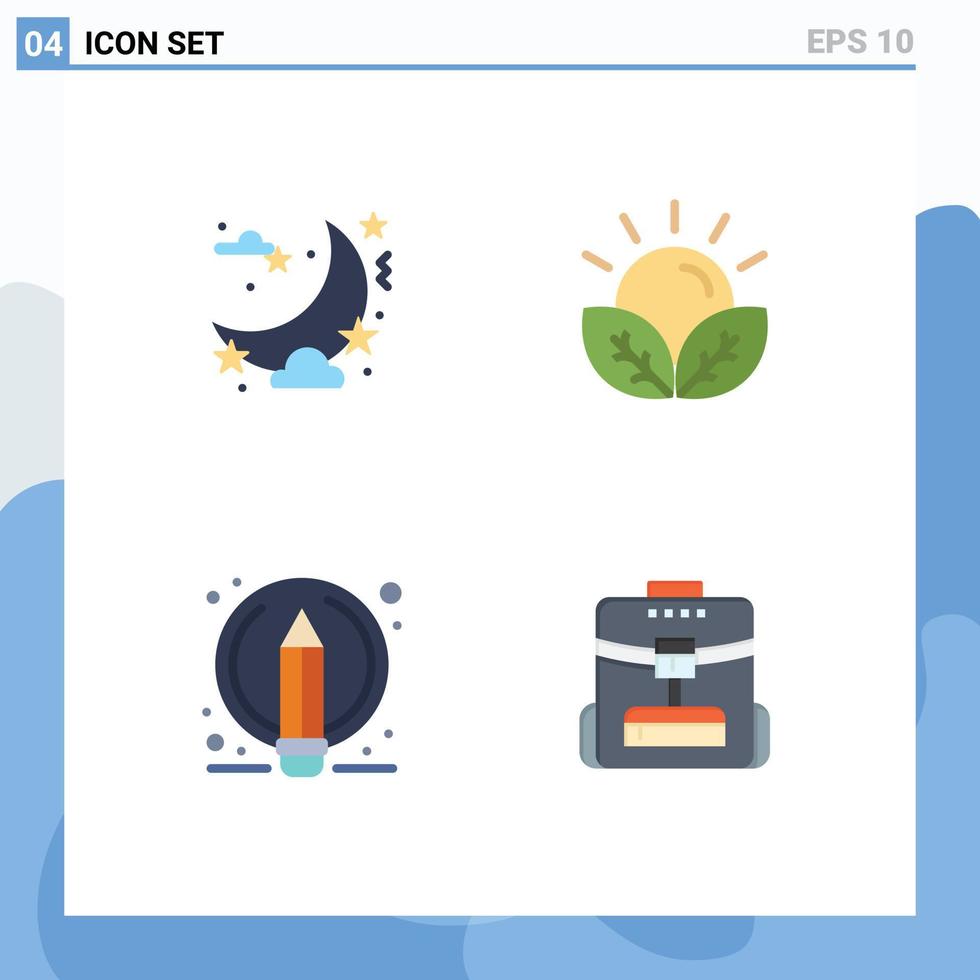 User Interface Pack of 4 Basic Flat Icons of celebration writing moon farm pen Editable Vector Design Elements