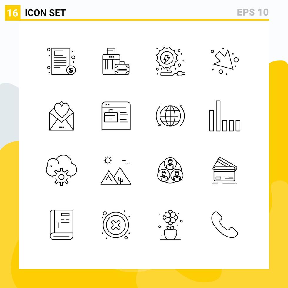 Stock Vector Icon Pack of 16 Line Signs and Symbols for card letter hotel right arrow Editable Vector Design Elements