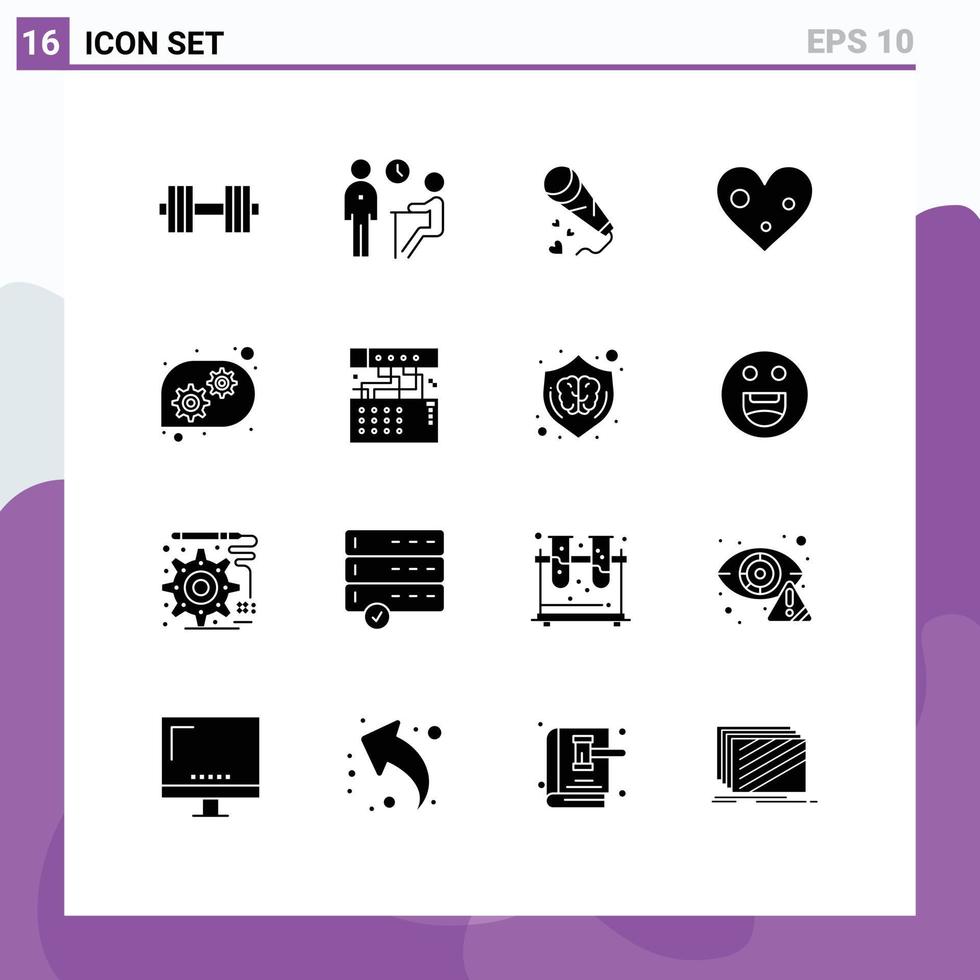 User Interface Pack of 16 Basic Solid Glyphs of favorite love questionnaire heart loving Editable Vector Design Elements