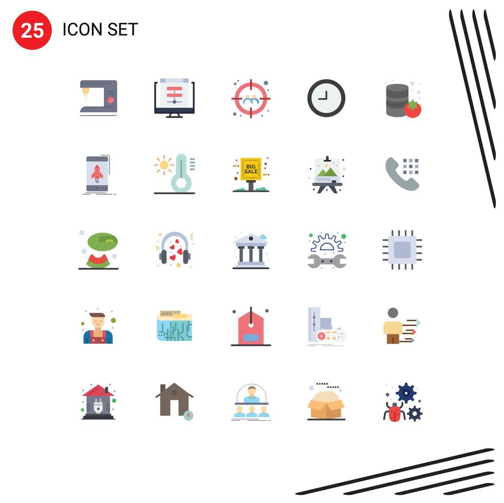 25 Universal Flat Color Signs Symbols of vegetable canned sever time user Editable Vector Design Elements