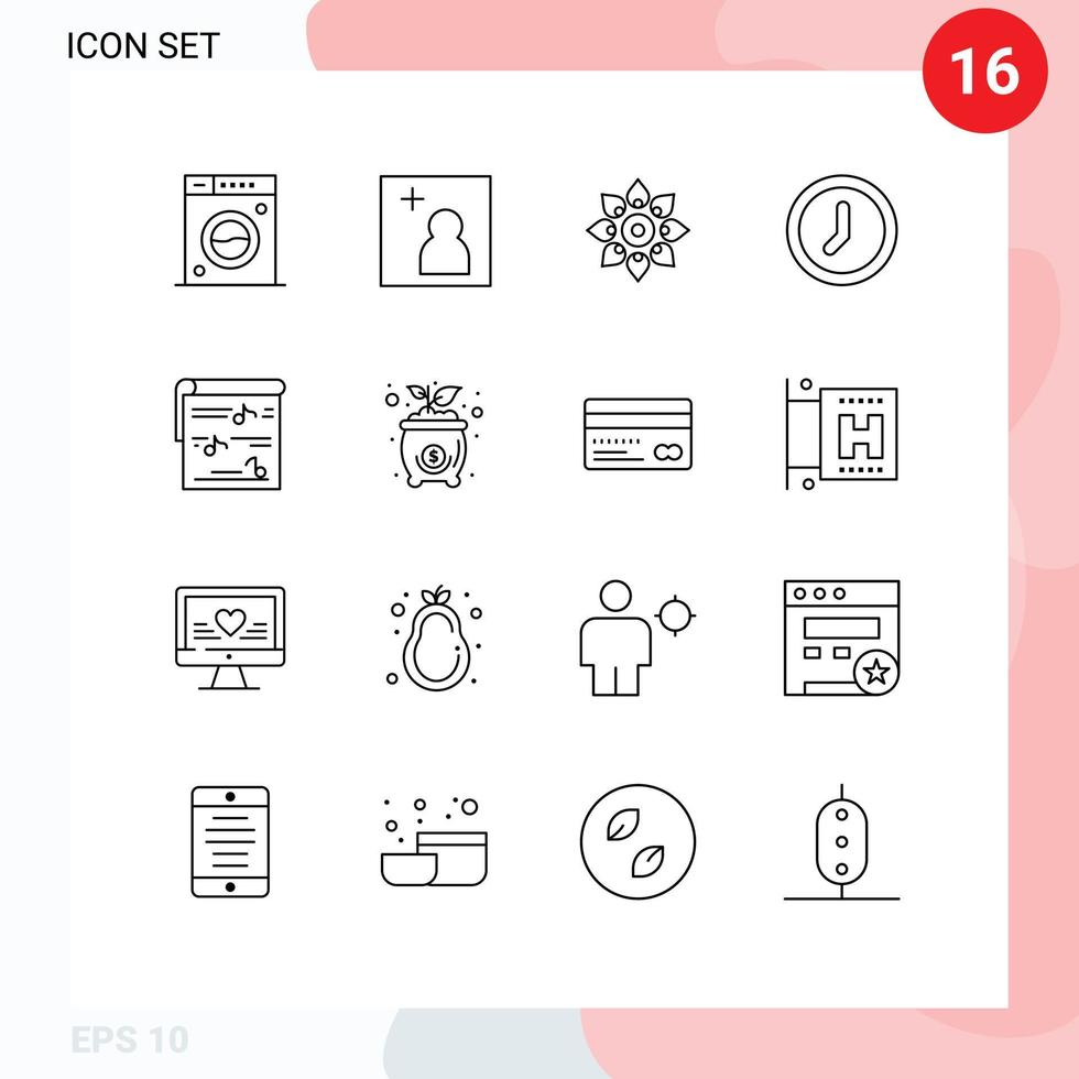 Set of 16 Vector Outlines on Grid for album time decorate interface holi Editable Vector Design Elements