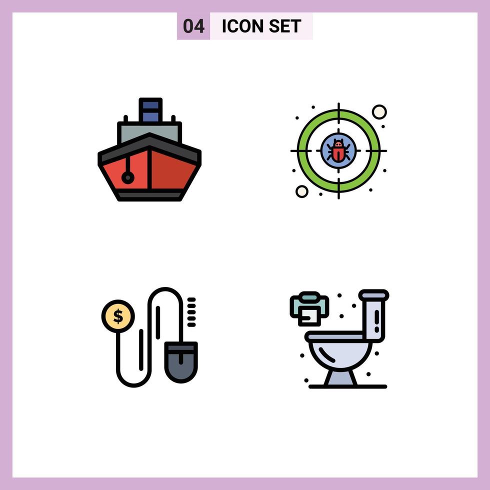Stock Vector Icon Pack of 4 Line Signs and Symbols for filled mouse transportation cyber marketing Editable Vector Design Elements
