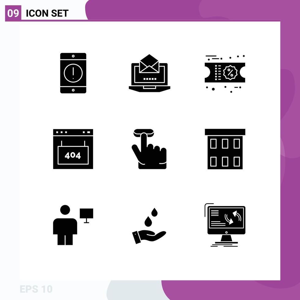 Set of 9 Modern UI Icons Symbols Signs for click page open interface browser Editable Vector Design Elements