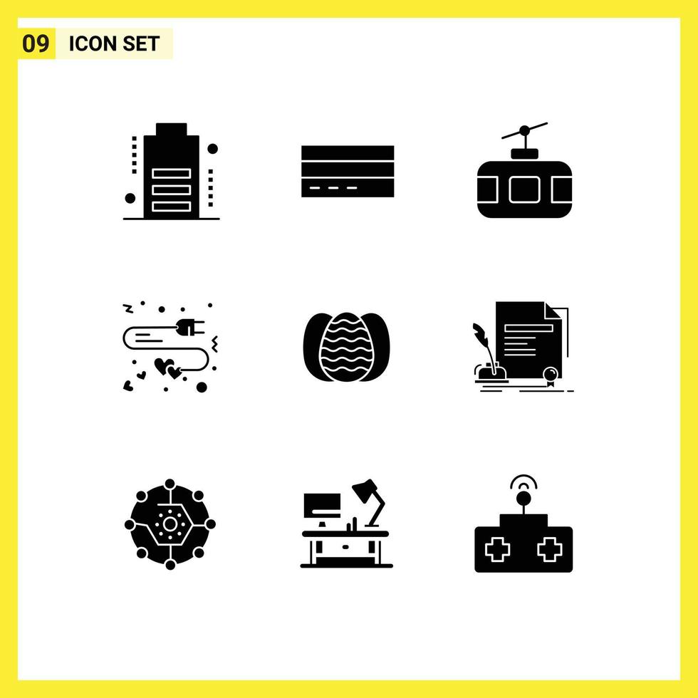 9 Universal Solid Glyphs Set for Web and Mobile Applications heart love user extension tourism Editable Vector Design Elements