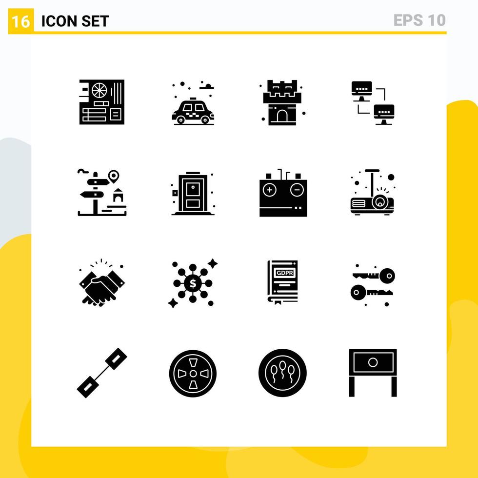 Modern Set of 16 Solid Glyphs and symbols such as board location beach computers network Editable Vector Design Elements