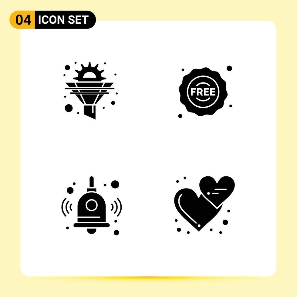 Universal Icon Symbols Group of 4 Modern Solid Glyphs of cog back to school gear free bell Editable Vector Design Elements