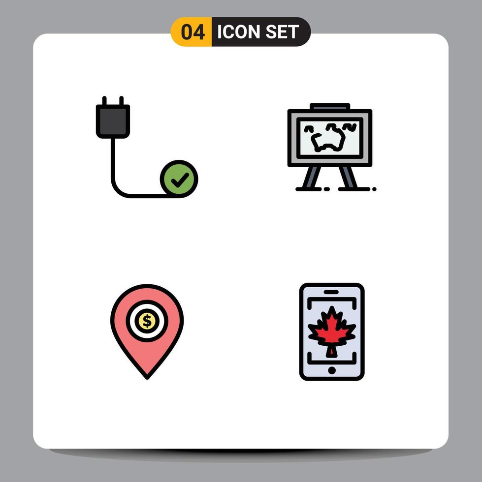 Group of 4 Filledline Flat Colors Signs and Symbols for computers picture devices map map Editable Vector Design Elements