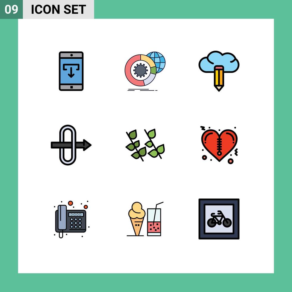 Modern Set of 9 Filledline Flat Colors and symbols such as nature ecology globe traffic pencil Editable Vector Design Elements