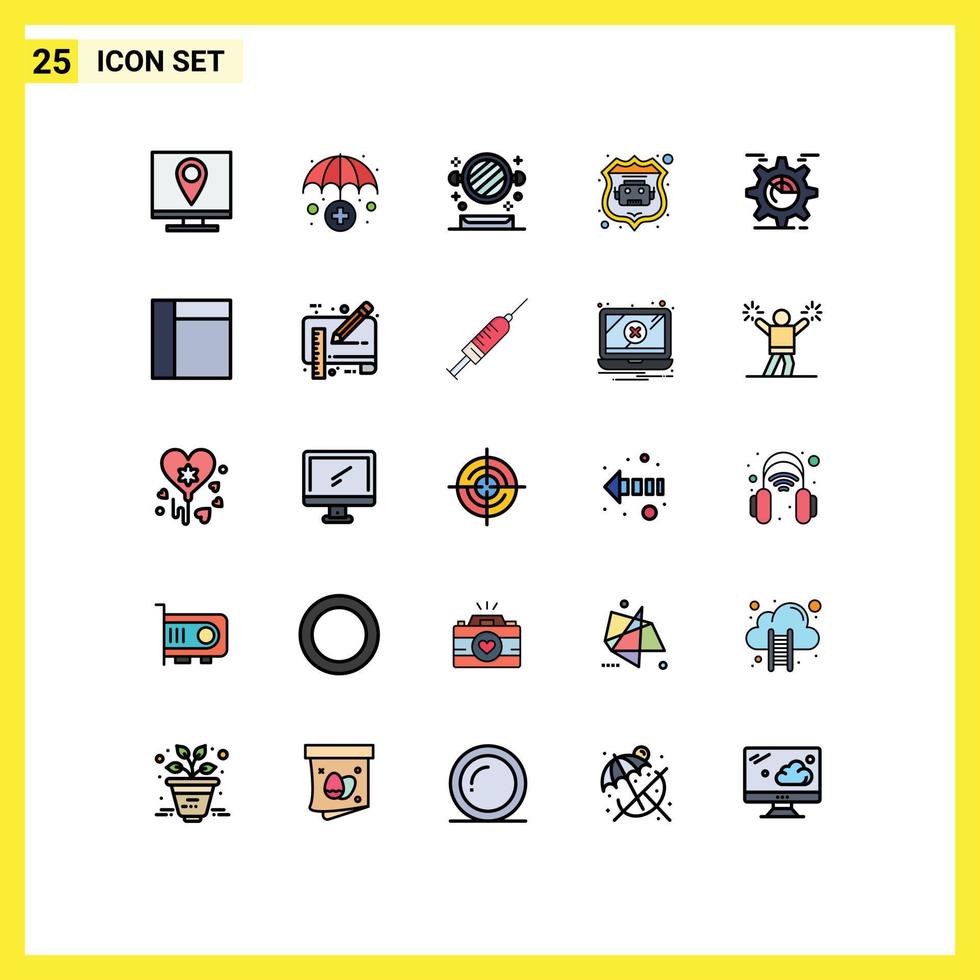 Pack of 25 Modern Filled line Flat Colors Signs and Symbols for Web Print Media such as seo setting bathroom web internet bot Editable Vector Design Elements