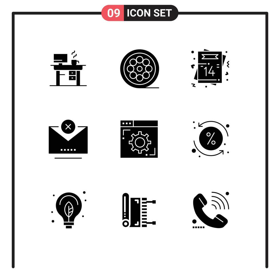 Editable Vector Line Pack of 9 Simple Solid Glyphs of browser close heart cancel romantic Editable Vector Design Elements
