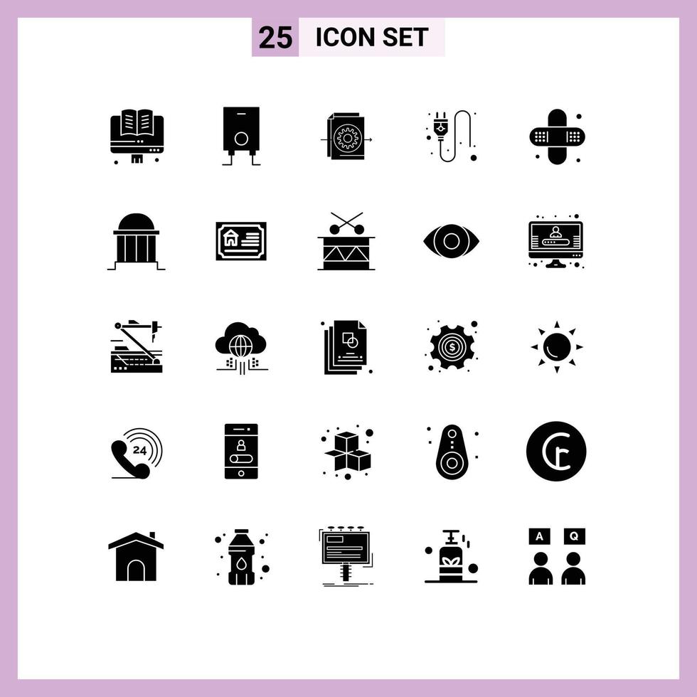 Universal Icon Symbols Group of 25 Modern Solid Glyphs of bank medical gear health socket Editable Vector Design Elements
