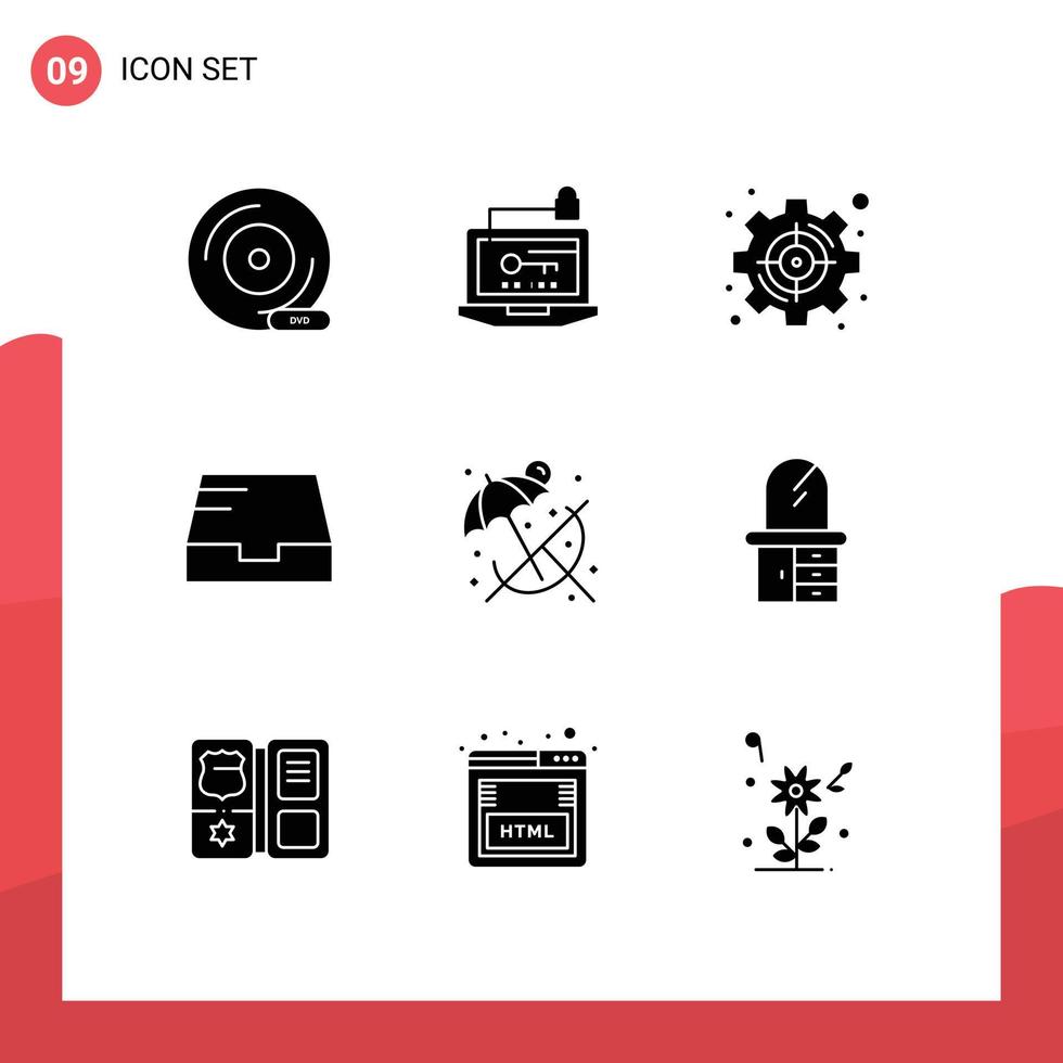 9 Universal Solid Glyphs Set for Web and Mobile Applications mailbox inbox key target set Editable Vector Design Elements