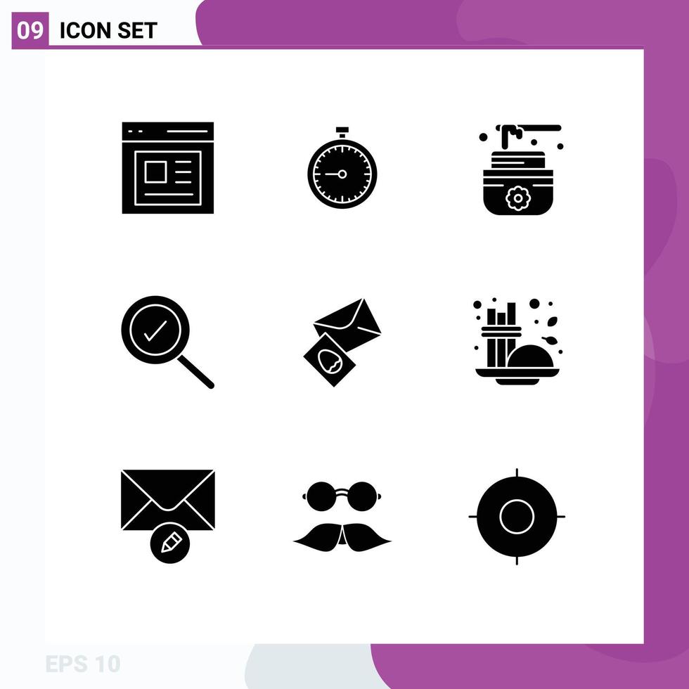 9 Thematic Vector Solid Glyphs and Editable Symbols of massege found time complete lotus Editable Vector Design Elements