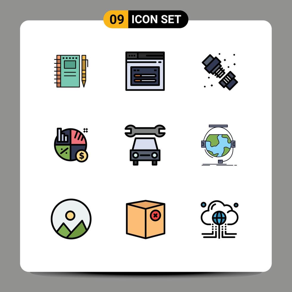 Set of 9 Modern UI Icons Symbols Signs for car money website investment plumbing Editable Vector Design Elements