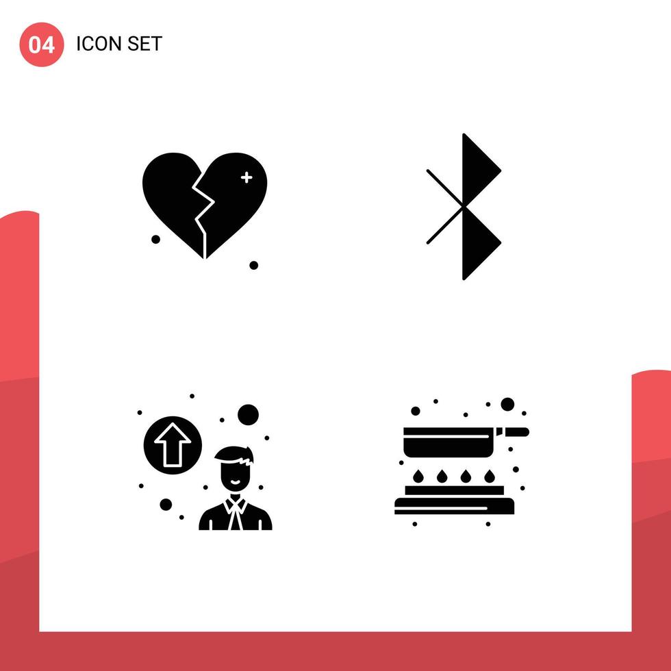 Group of 4 Modern Solid Glyphs Set for brokan promotion concept wedding signal cooking Editable Vector Design Elements