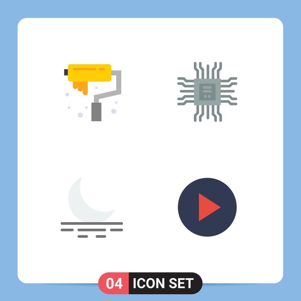 Pictogram Set of 4 Simple Flat Icons of art moon roller learning multimedia Editable Vector Design Elements