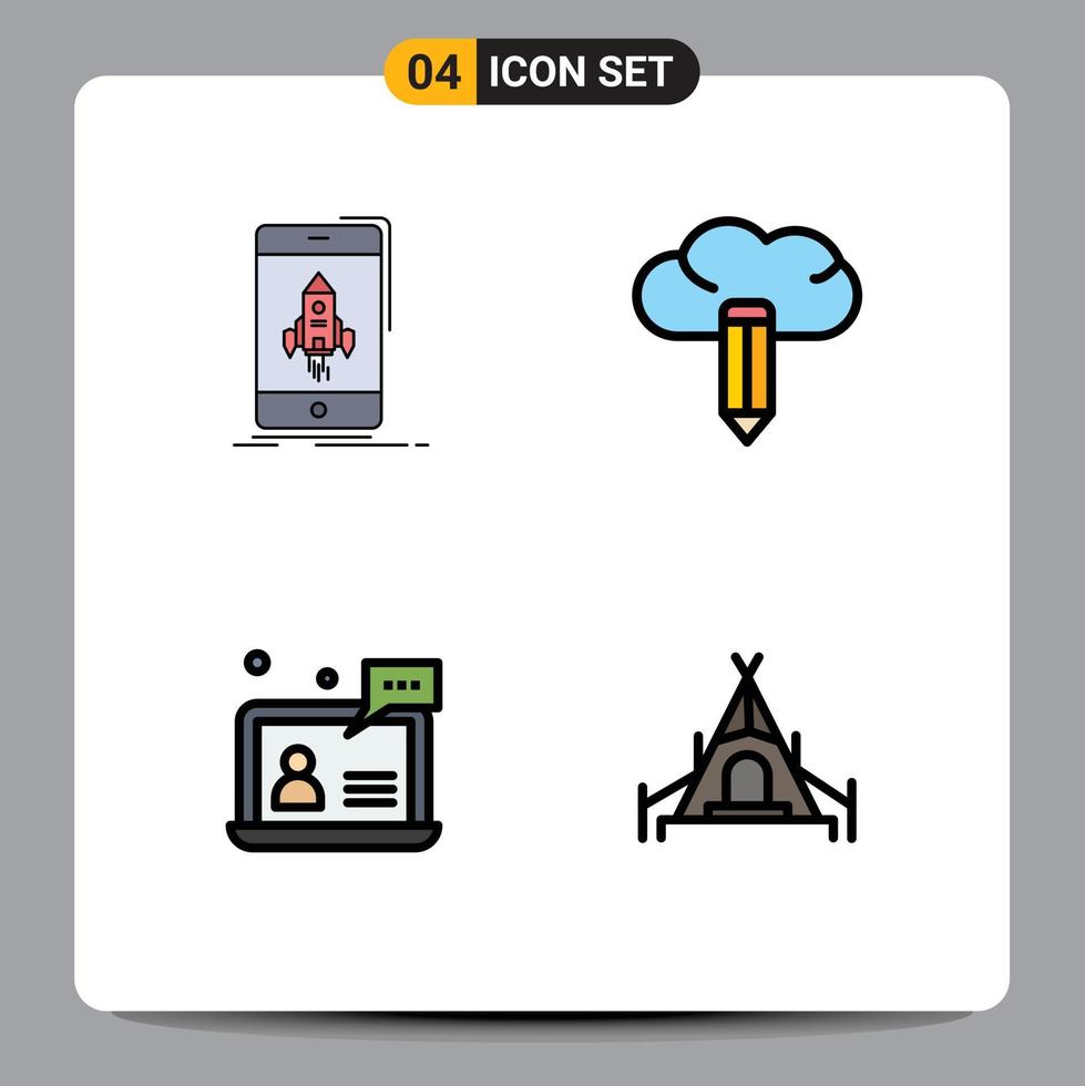 conjunto de 4 4 moderno ui íconos símbolos señales para juego charla móvil creativo cliente editable vector diseño elementos