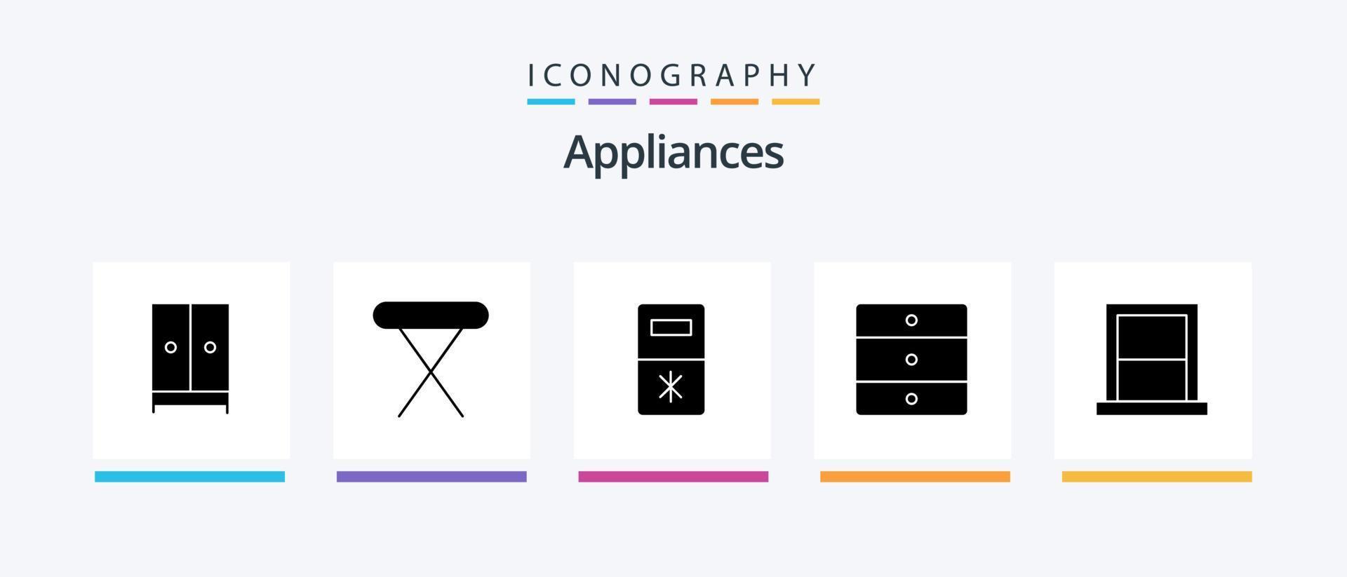 Appliances Glyph 5 Icon Pack Including bedroom. wardrobe. table. home appliances. furniture. Creative Icons Design vector