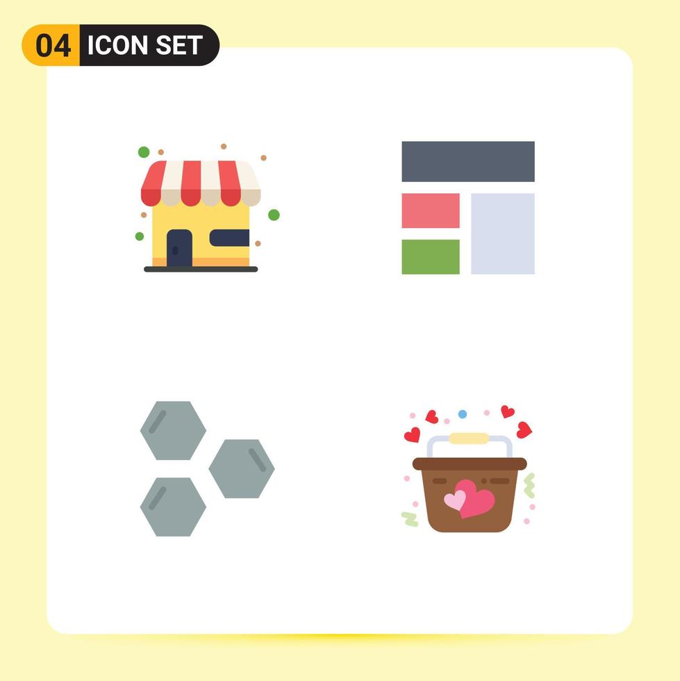 4 Universal Flat Icon Signs Symbols of market hexagon store image shape Editable Vector Design Elements