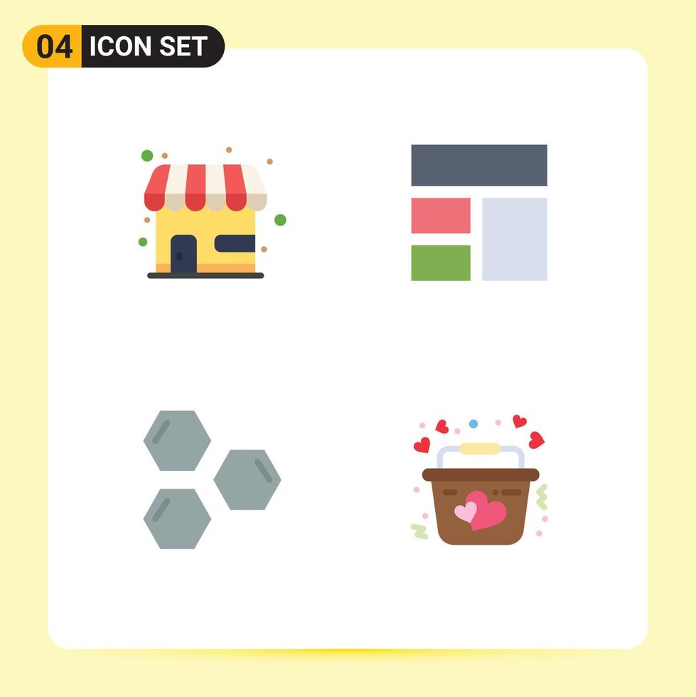 4 Universal Flat Icon Signs Symbols of market hexagon store image shape Editable Vector Design Elements