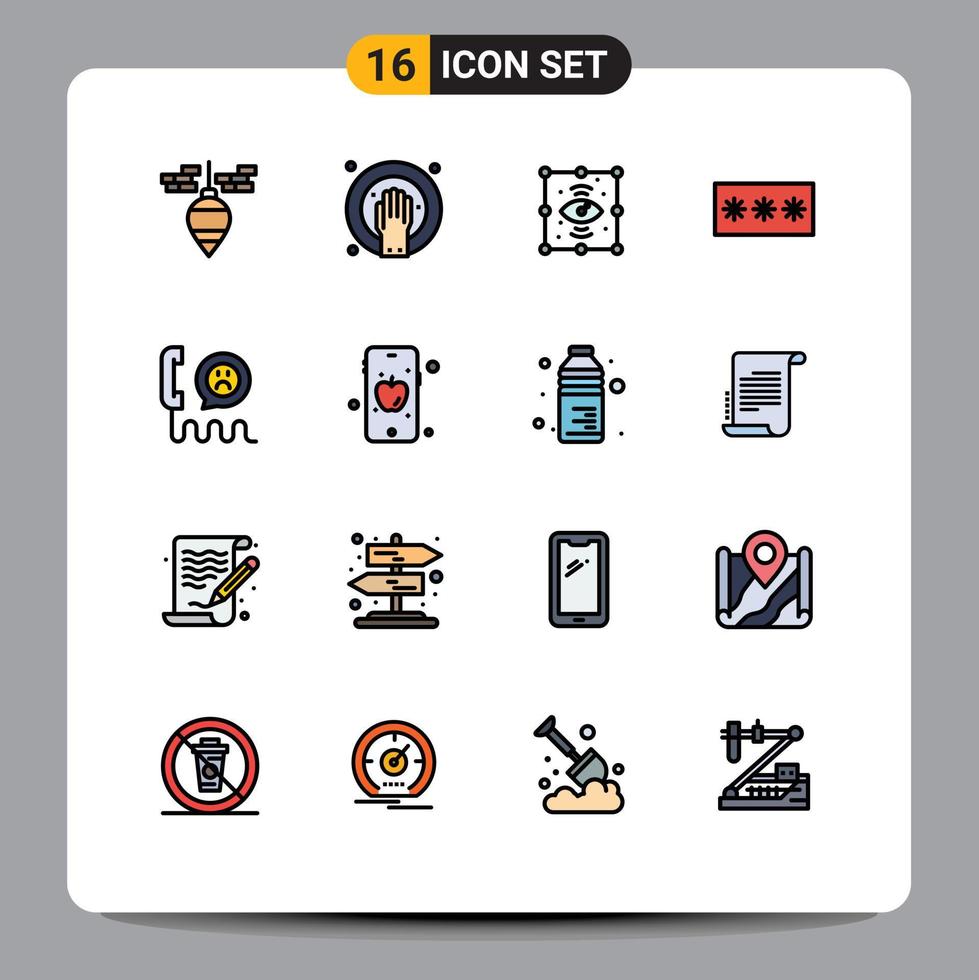 Modern Set of 16 Flat Color Filled Lines and symbols such as contact password creative passkey code Editable Creative Vector Design Elements