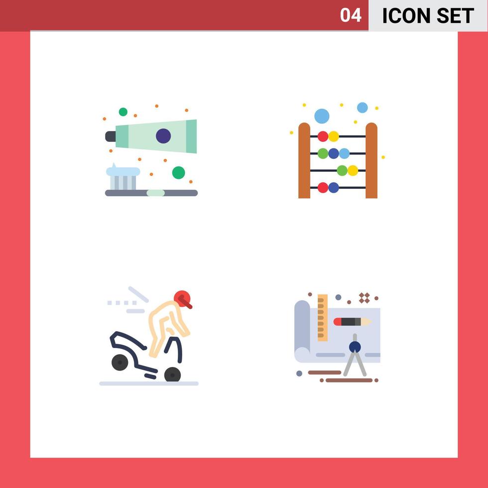 Set of 4 Modern UI Icons Symbols Signs for brush danger teeth care education road Editable Vector Design Elements