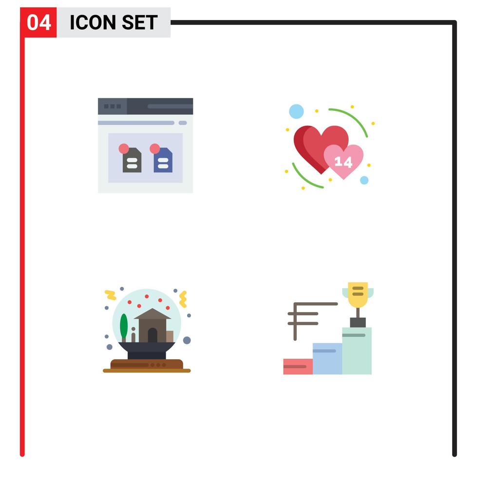 Group of 4 Modern Flat Icons Set for archive christmas file february globe Editable Vector Design Elements