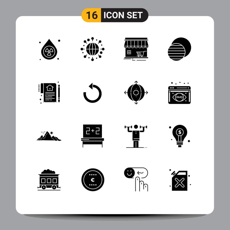 Editable Vector Line Pack of 16 Simple Solid Glyphs of home sun store space eclipse Editable Vector Design Elements