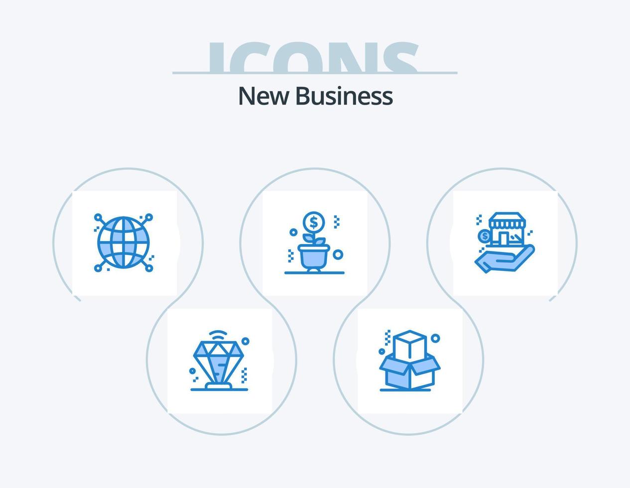 nuevo negocio azul icono paquete 5 5 icono diseño. tienda. negocio. globo. éxito. planta vector