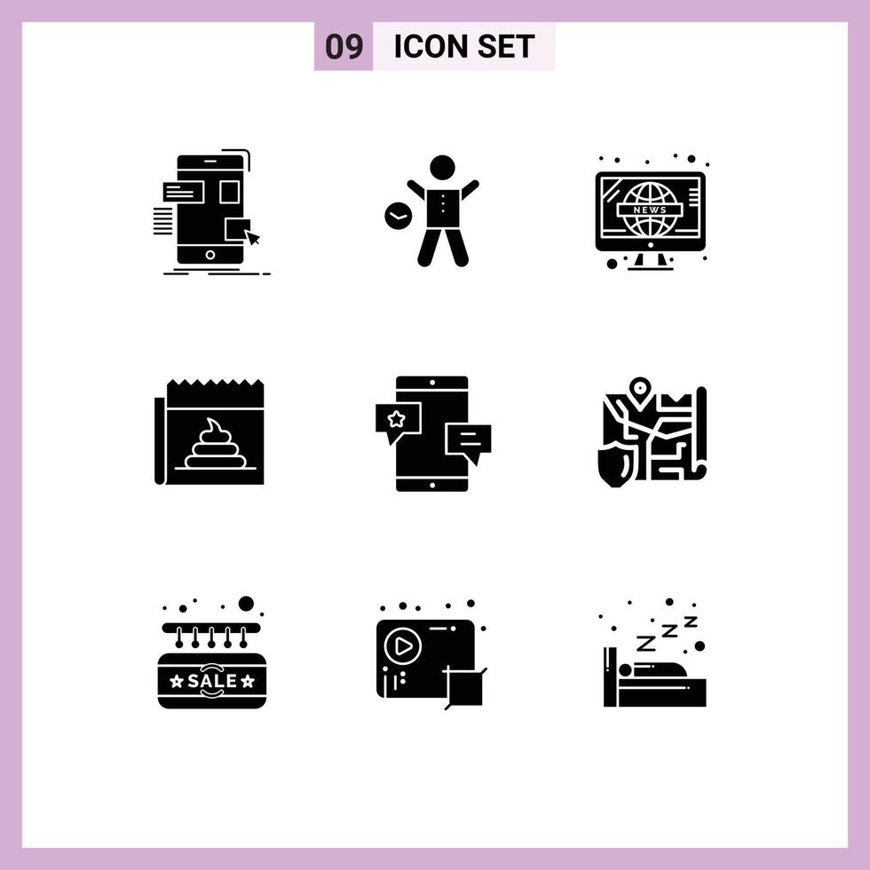 9 Universal Solid Glyphs Set for Web and Mobile Applications journalism fake health advertising television Editable Vector Design Elements