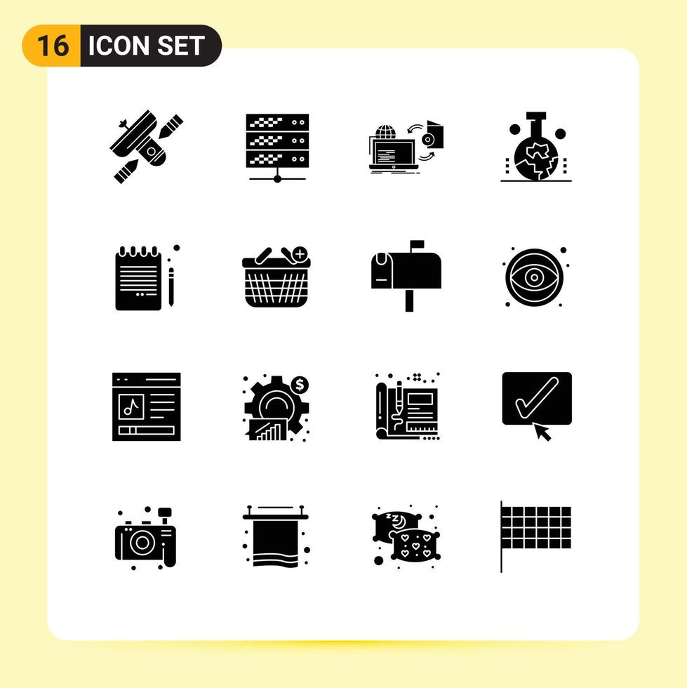 Set of 16 Commercial Solid Glyphs pack for study of earth surface geology web geography publish Editable Vector Design Elements