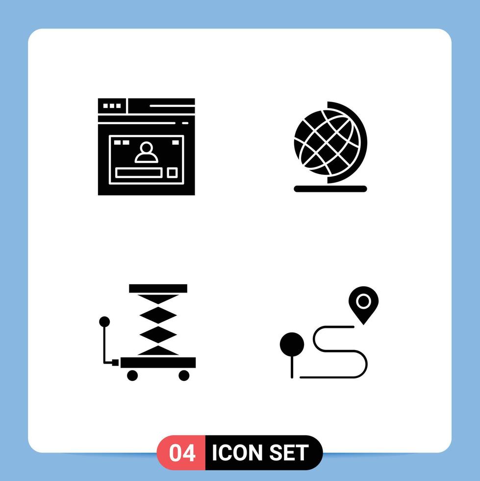 conjunto de 4 4 vector sólido glifos en cuadrícula para Internet construcción sitio web geografía cortar con tijeras editable vector diseño elementos