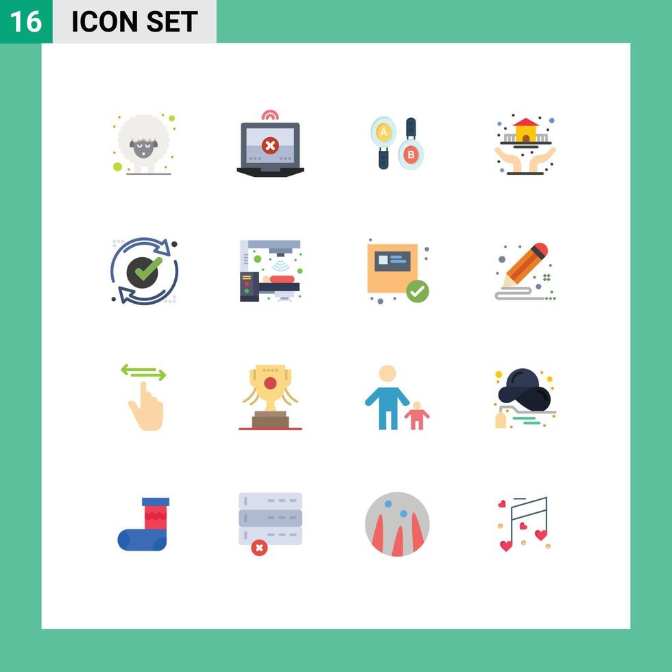 User Interface Pack of 16 Basic Flat Colors of good ok search insurance hands Editable Pack of Creative Vector Design Elements
