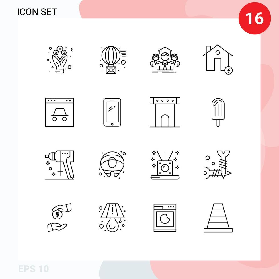 Pack of 16 creative Outlines of estate charge team buildings meeting Editable Vector Design Elements