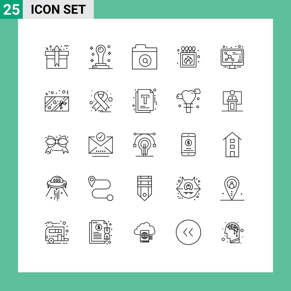 25 User Interface Line Pack of modern Signs and Symbols of screen atom search box fire Editable Vector Design Elements