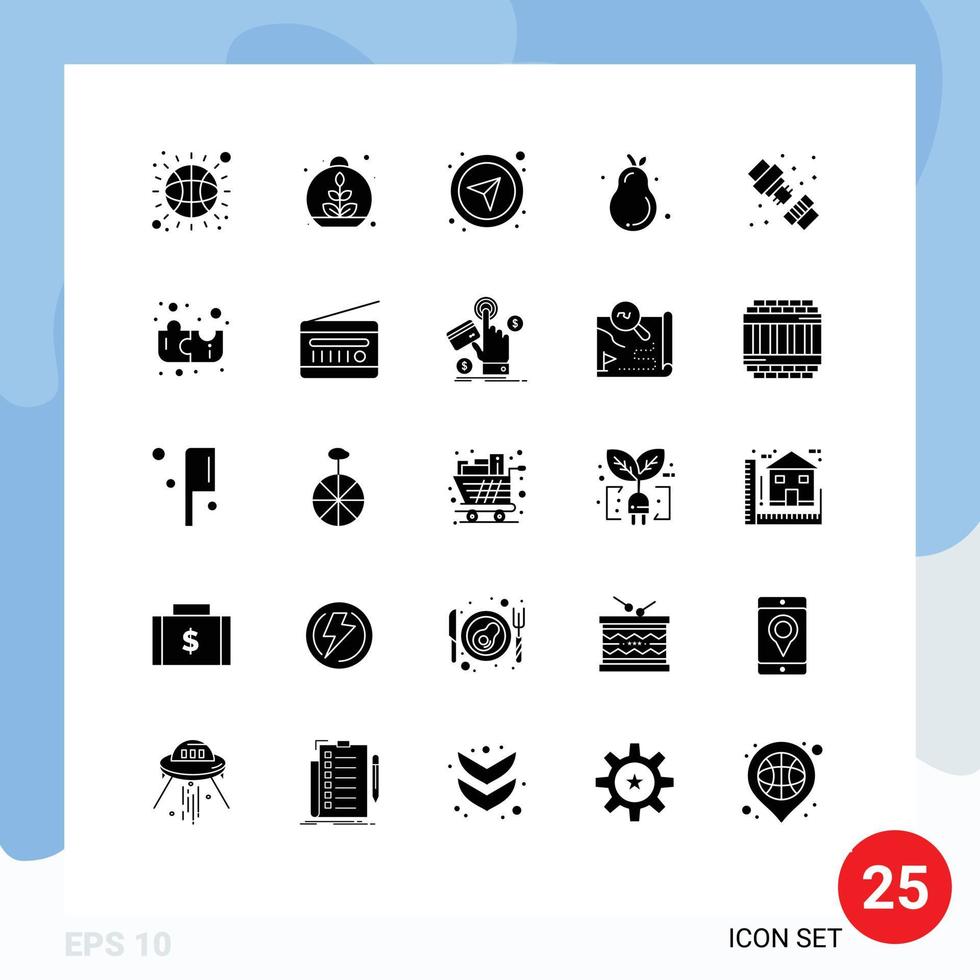 Set of 25 Vector Solid Glyphs on Grid for plumber joint directional summer avocado Editable Vector Design Elements