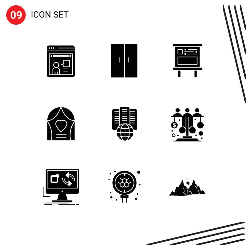 Modern Set of 9 Solid Glyphs and symbols such as hosting love advertising celebration pubic Editable Vector Design Elements