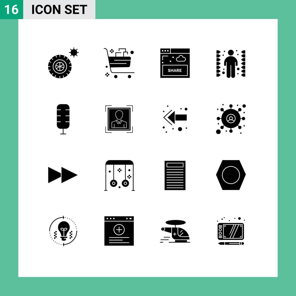 moderno conjunto de dieciséis sólido glifos y símbolos tal como comentarista tarea interfaz laberinto desafío editable vector diseño elementos