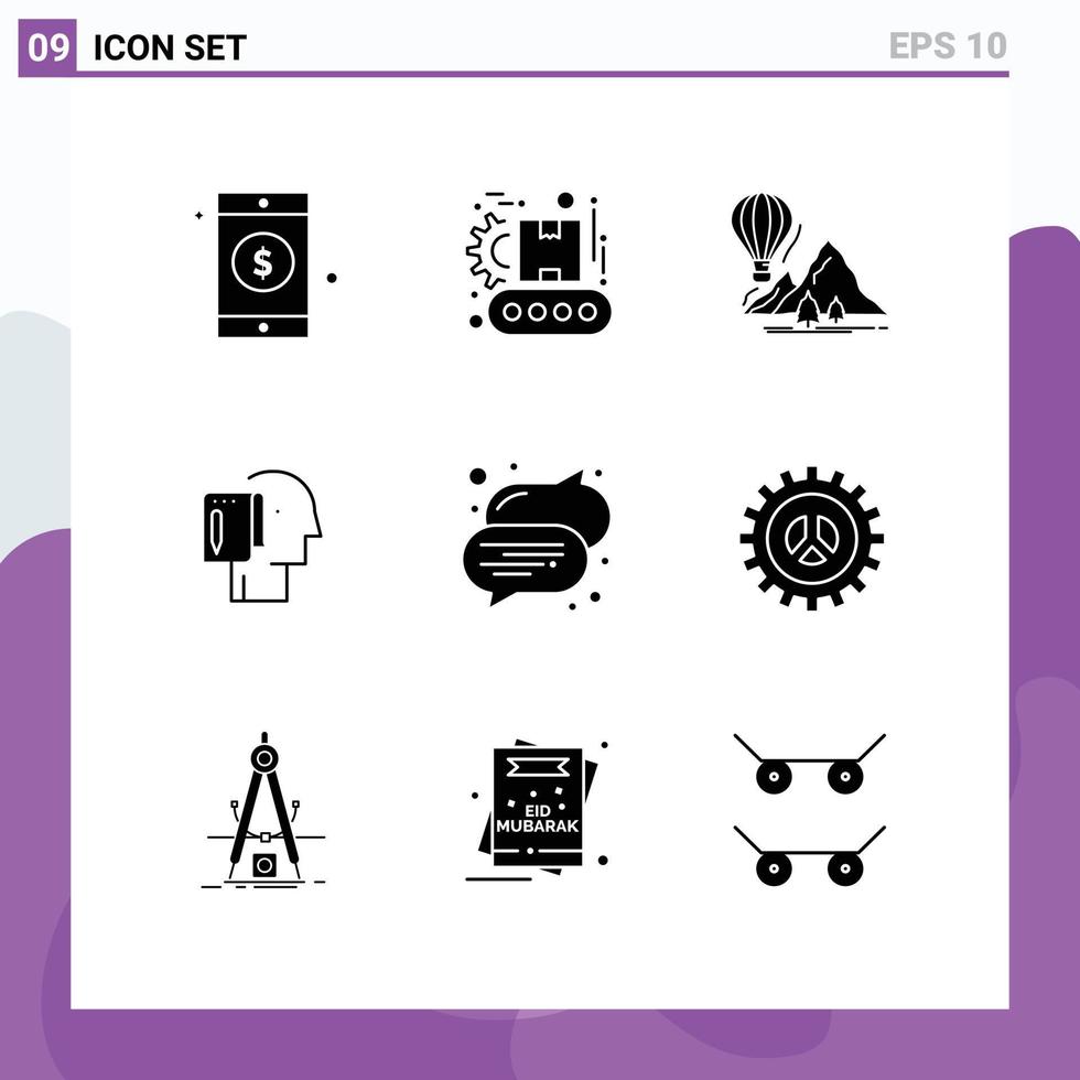 Pictogram Set of 9 Simple Solid Glyphs of bubble note travel list begin Editable Vector Design Elements