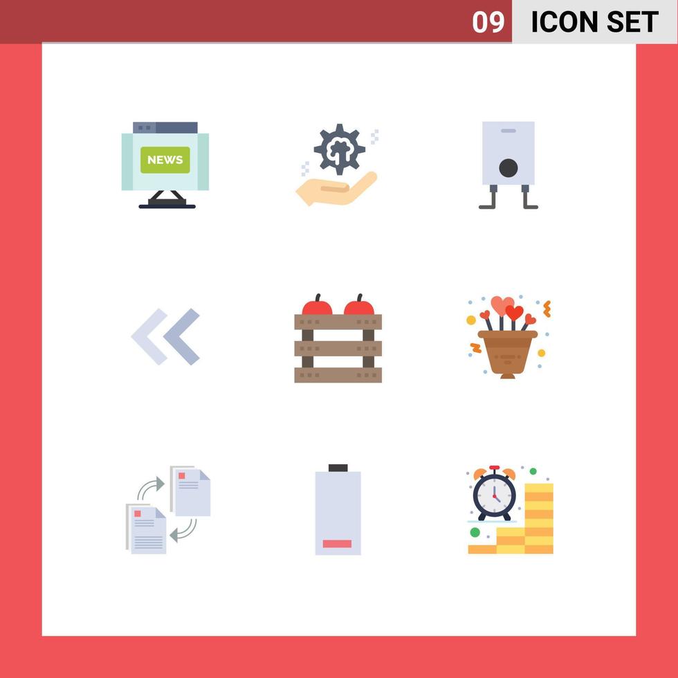 User Interface Pack of 9 Basic Flat Colors of dinner apple solution back arrow Editable Vector Design Elements