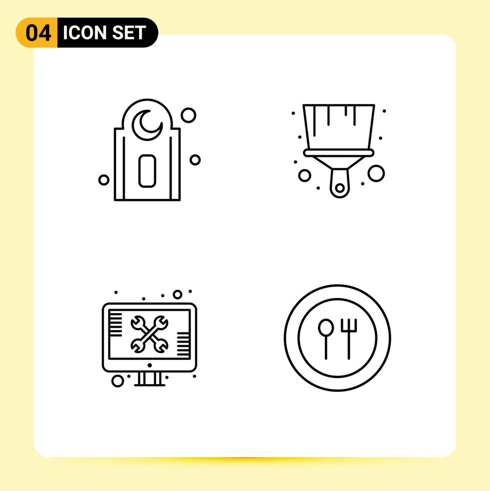 4 Line concept for Websites Mobile and Apps mosque technical brush repair food Editable Vector Design Elements