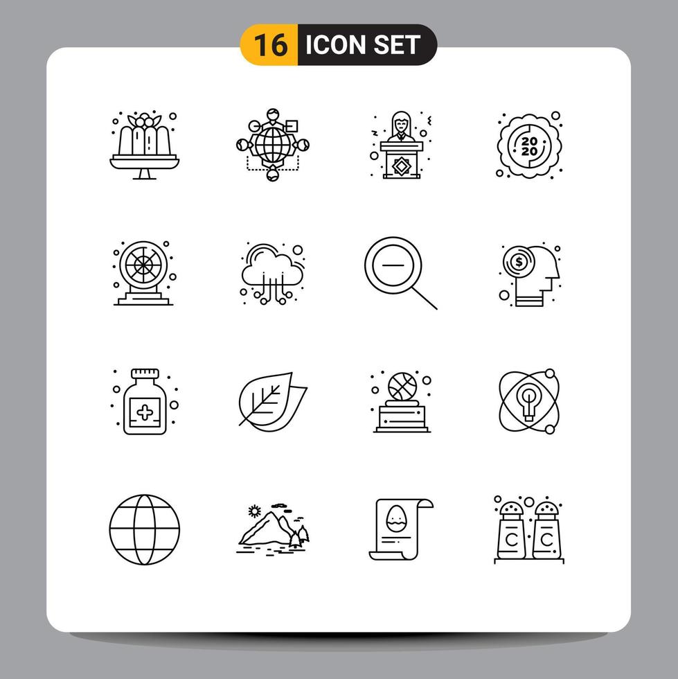 16 Universal Outlines Set for Web and Mobile Applications year new meeting label woman Editable Vector Design Elements